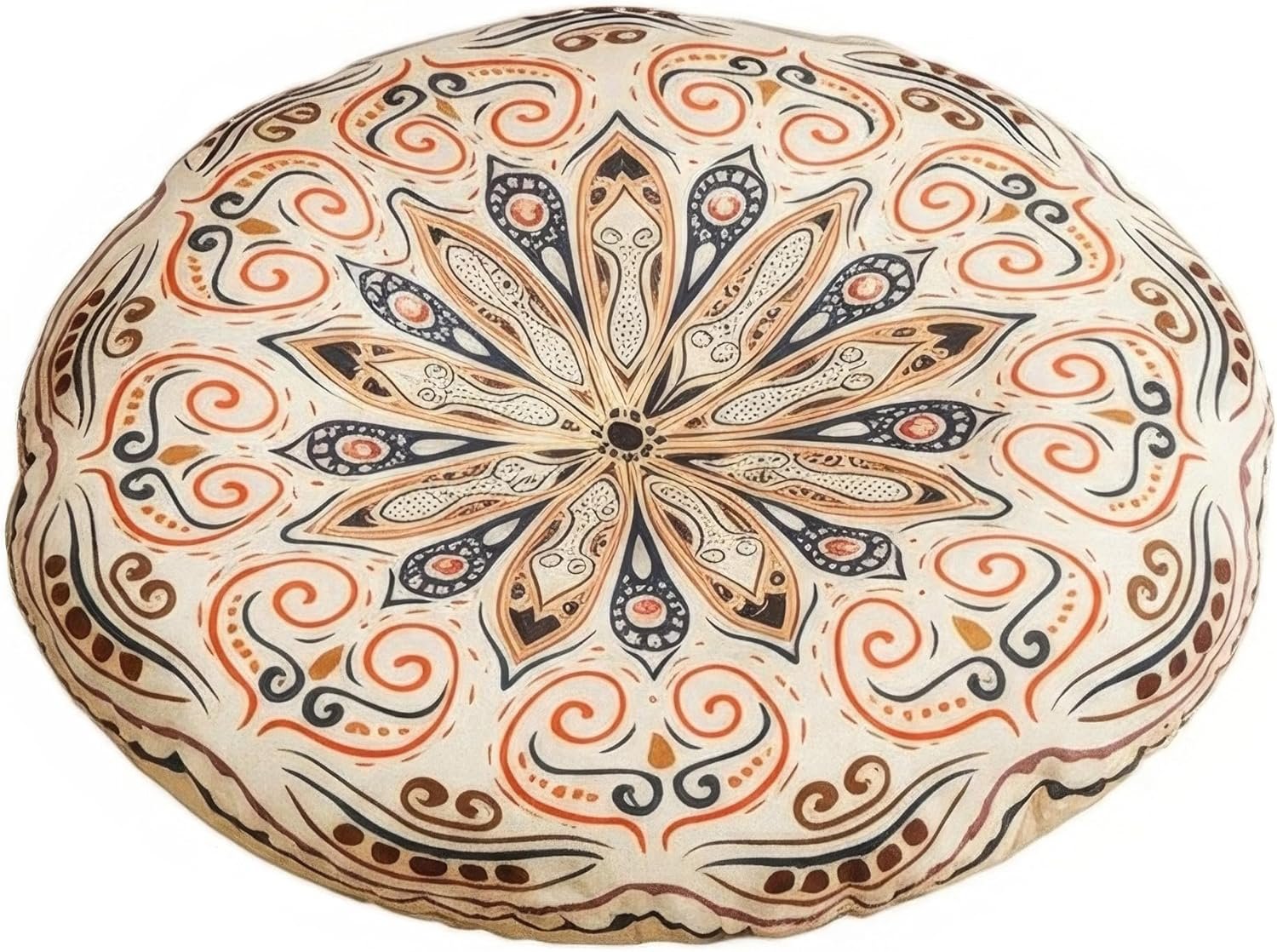 Mandala Round Floor Pillow – 16×16 inch Reversible Cotton Linen Meditation Cushion for Yoga, Balcony & Patio Decor (Floral Bloom)