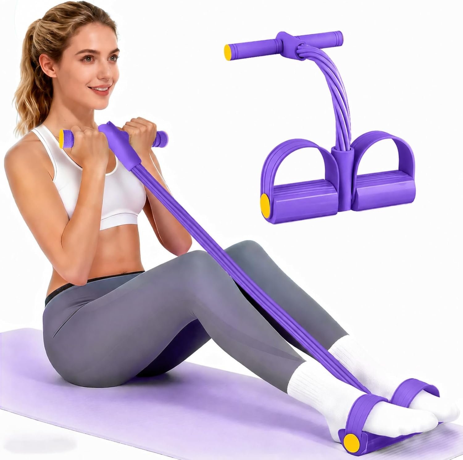 Pedal Resistance Bands with Handles, Durable 6-Tubes Multifunction Pedal Resistance Band, Natural Rubber Foot Pedal Resistance Bands, Fitness Resistance Bands for Abdomen, Waist, Arm, Leg