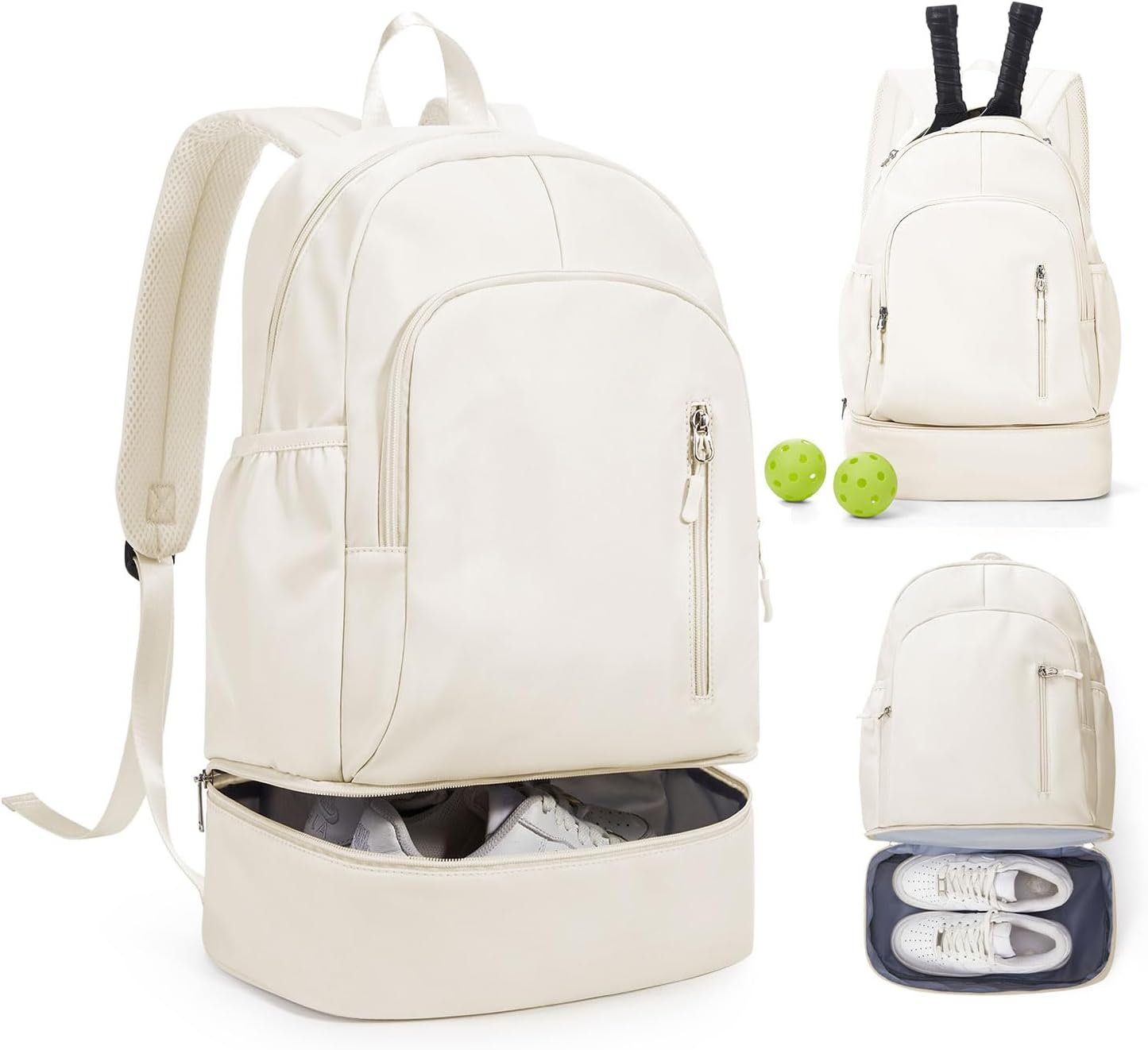 SEAFEW Small Gym Backpack for Women Men, Waterproof Gym Track Bag with Expandable Shoe Compartment, Lightweight Mini Casual Daypack Sports Back Pack for Travel Hiking Dance Yoga Fitness Track, White