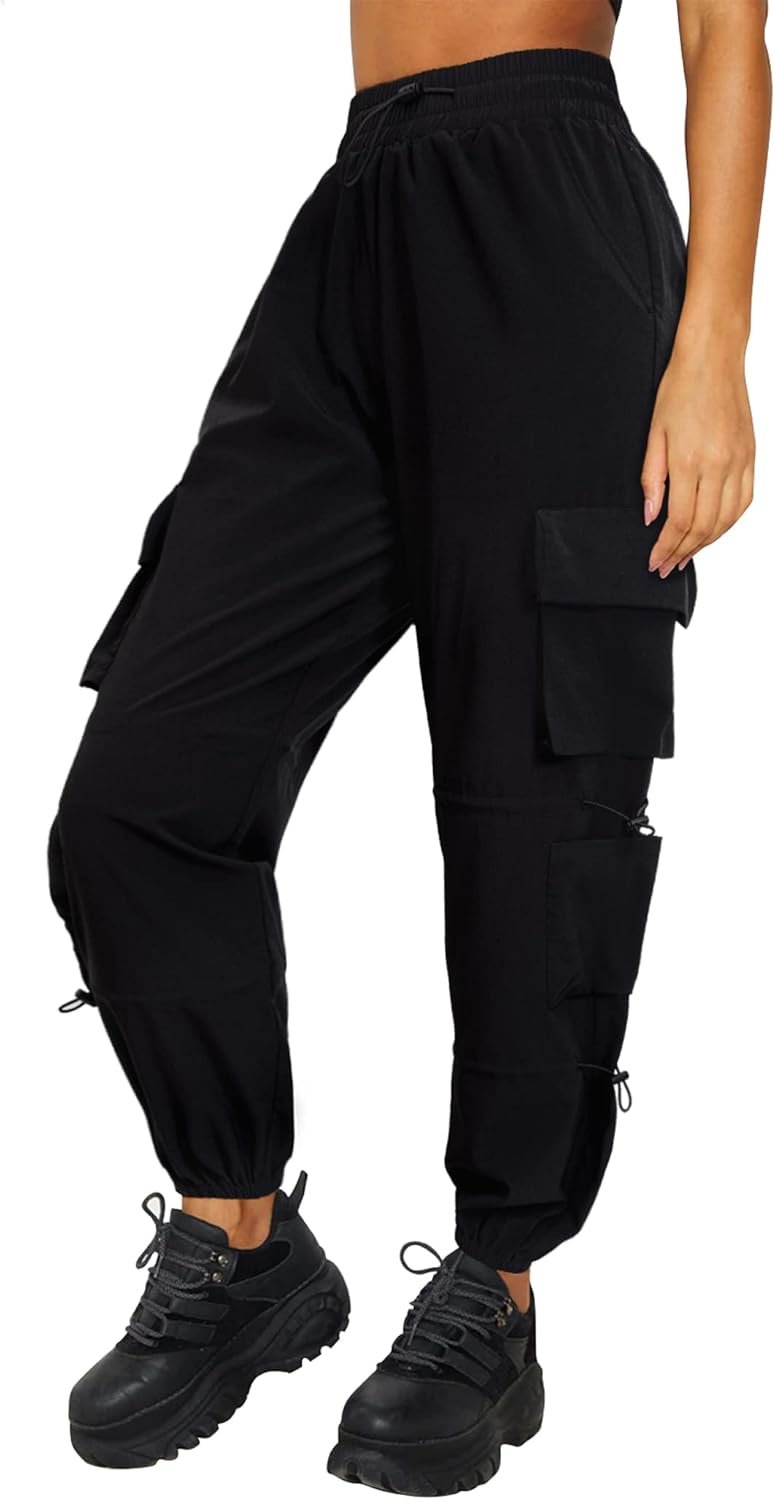 DLOODA Quick Dry Cargo Pants Lightweight Tactical Hiking Pants with 6 Pockets for Women, Elastic Waist and Water Resistant