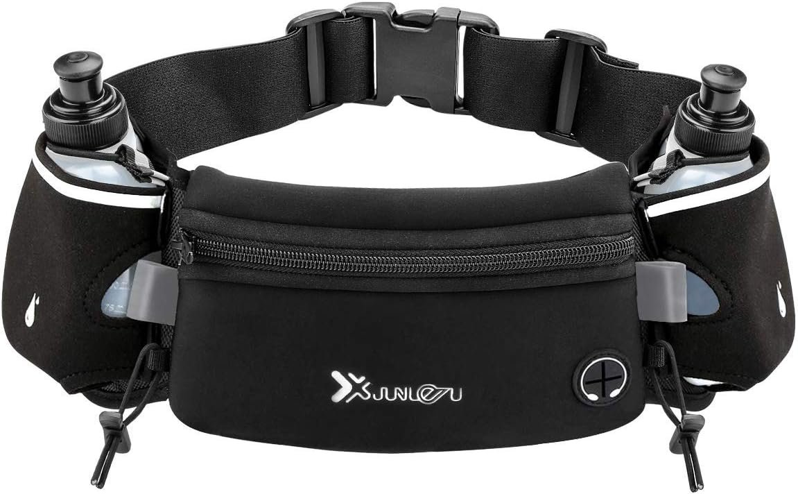 Number-one Running Belt with Water Bottles(2 x 175ML), Hydration Belt Waterproof Waist Pack Bag Fits iPhones Adjustable Sports Waist Pouch for Marathon Running Hiking Cycling