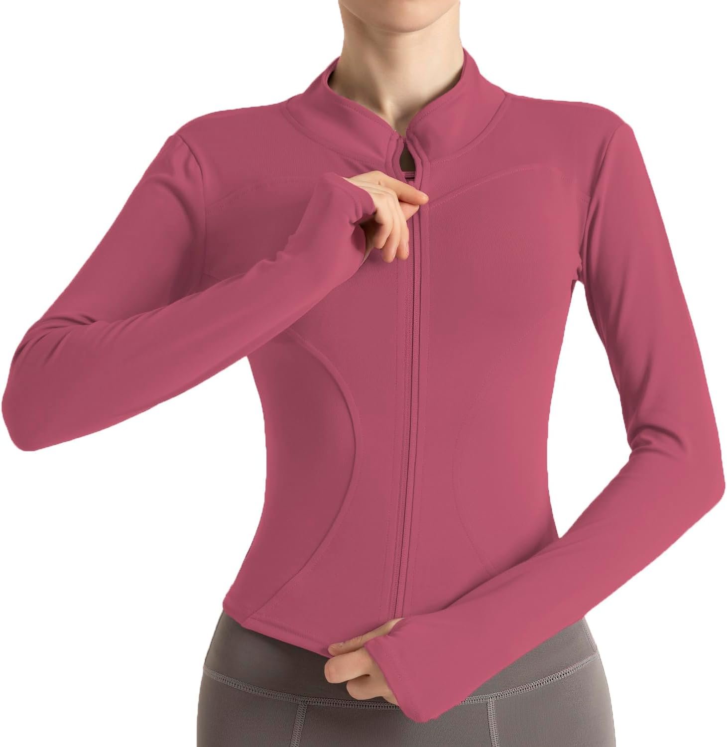 Women’s Cropped Lightweight Stretchy Running Track Jackets Full Zip Slim Fit Athletic Tops with Thumb Holes