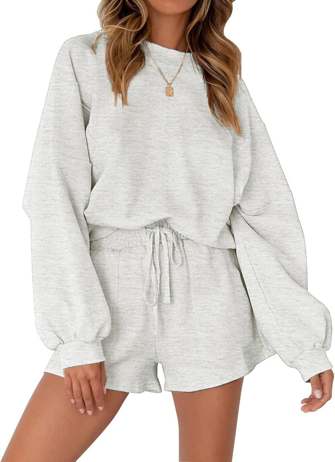 MEROKEETY 2026 Spring Lounge Sets for Women Oversized Batwing Sleeve Casual Top and Shorts 2 Piece Outfits Sweat Set