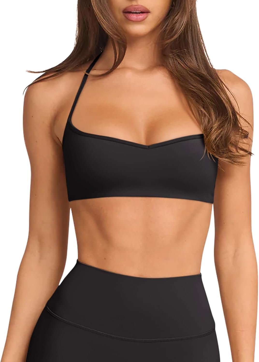 LASLULU Womens Adjustable Spaghetti Straps Sports Bra Sweetheart Neck Wireless Padded Workout Yoga Crop Tops