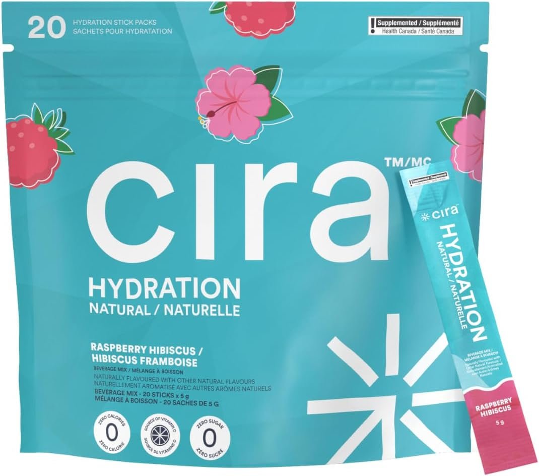 Cira Hydration Electrolytes Packets – Electrolyte Powder Naturally Flavoured & Sweetened w Stevia, On-the-Go Hydration Packets w Himalayan Salt, Magnesium, Potassium – Raspberry Hibiscus, 20 Servings