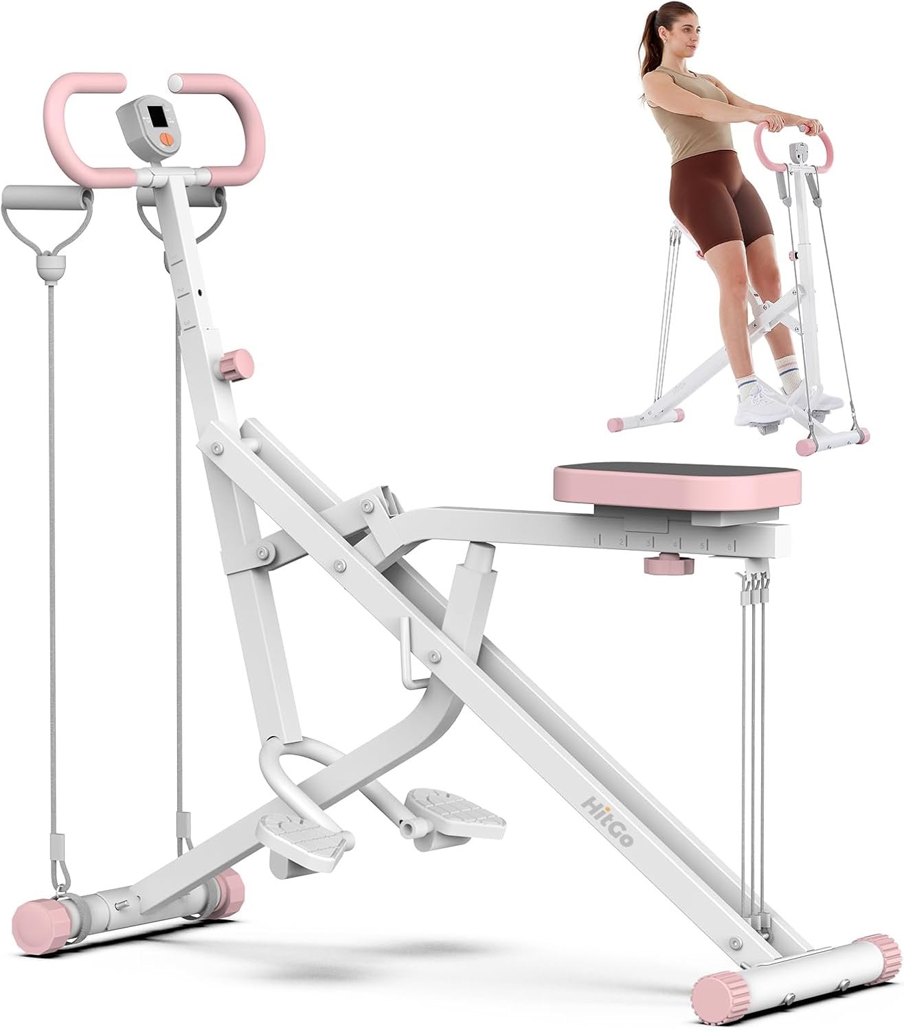 HitGo Squat Machine for Home, 2-in-1 Squat & Rowing Exercise Equipment with 3 Resistance Bands, Foldable Glutes & Leg Trainer, 400lbs Capacity for Thighs, Butt, Core Workout
