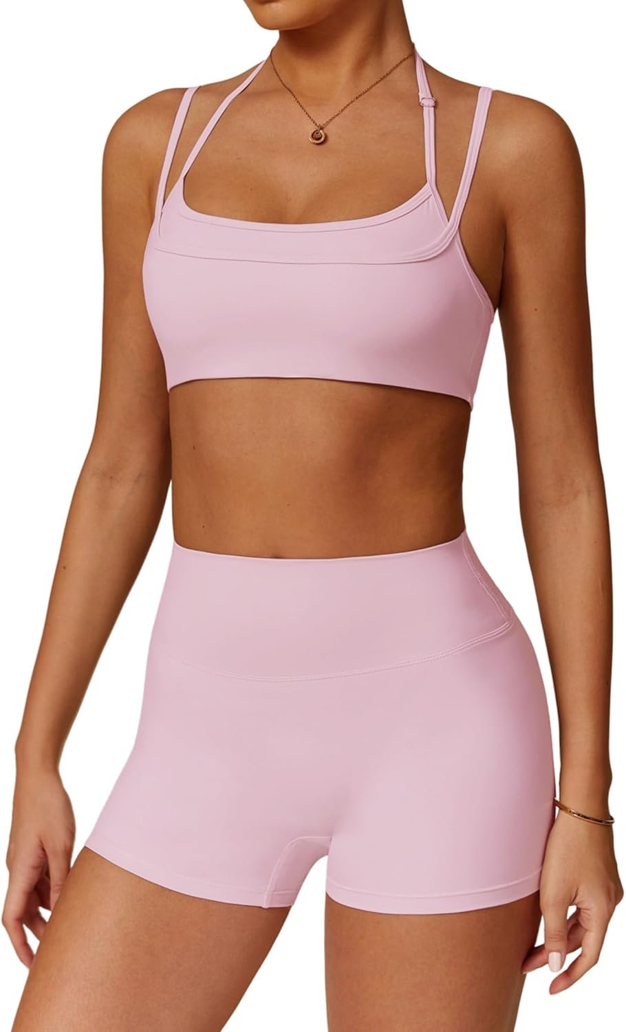 QBGJTD Two Piece Workout Sets For Women Sports Bra Matching High Waist Scrunch Butt Shorts Gym Yoga Athletic Clothes