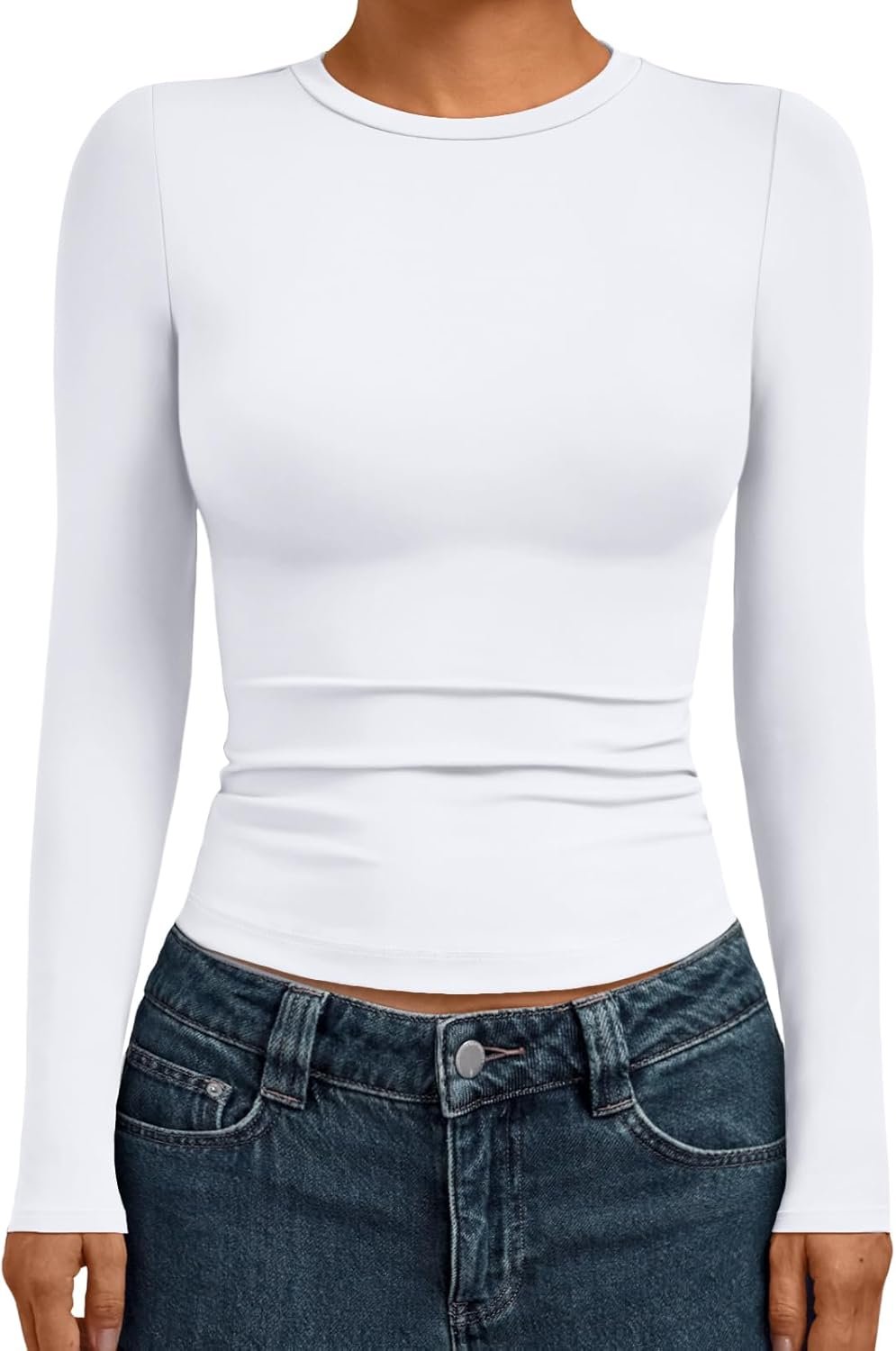 AUTOMET Womens Long Sleeve Shirts Basic Compression Tops Slim Fit Crew Neck Layering Underscrubs Y2K Going Out Clothes