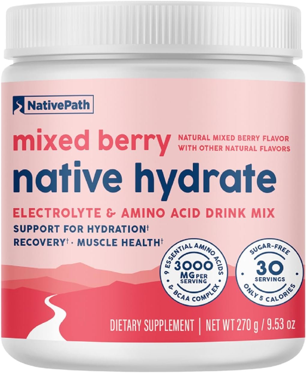 NativePath Hydrate, Zero Sugar, Electrolytes Powder with BCAAs, Mixed Berry Hydration, Keto & Paleo Friendly, 30 Servings