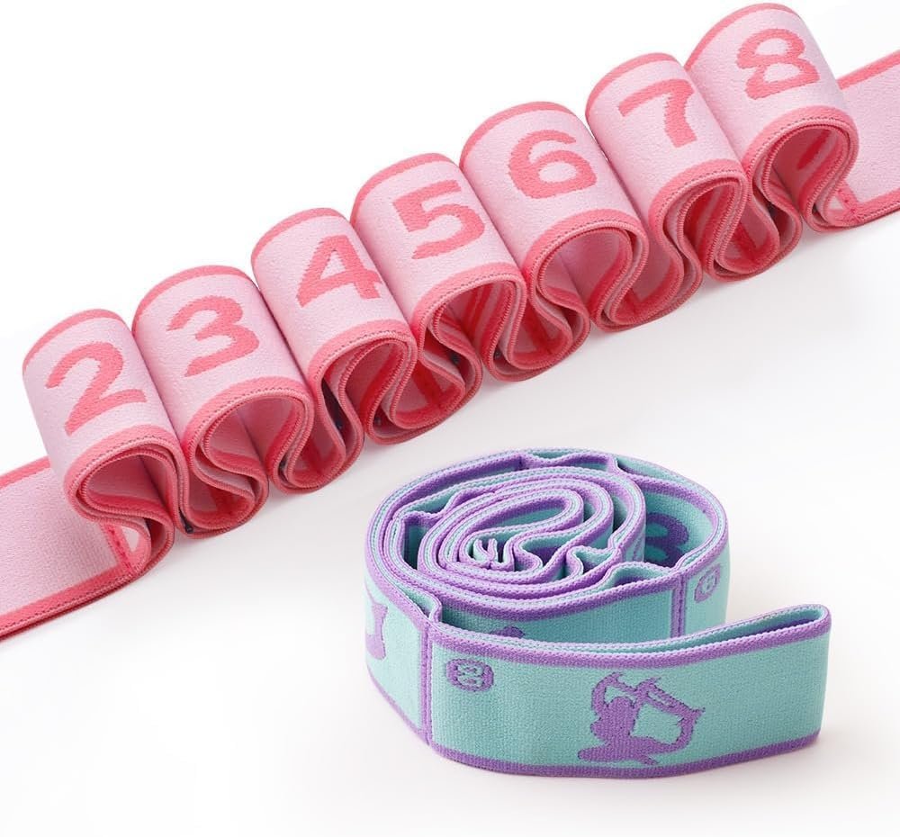 2 PCS Kids Stretching Strap – 8-Loop Adjustable Stretch Bands for Dance, Ballet, Yoga, Gymnastics Workout, Children‘s Fitness Equipment, Stretching Resistance Bands and Home Flexibility Training