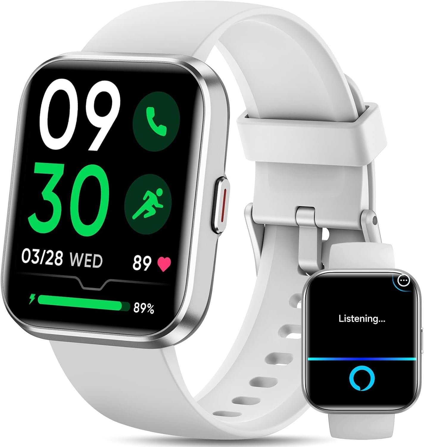 Smart Watches for Men Women with Alexa/AI Voice & Call, Mens Smart Watch with Heart Rate,SpO2,Sleep, Pressure Monitor & Reminders, 1.85’’ HD 100+ Sports Fitness Watch for Activities Track-White