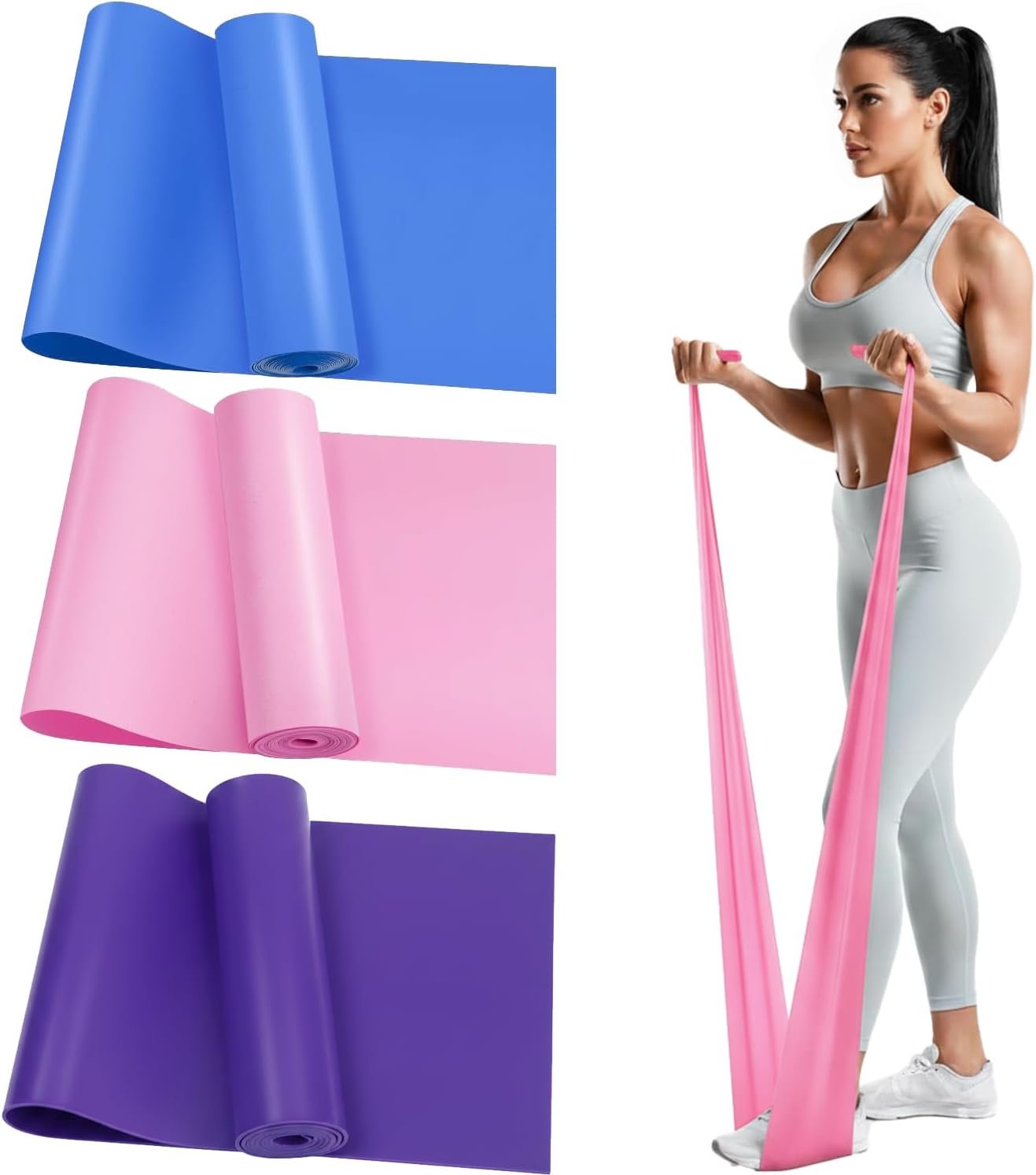 Yoga Resistance Bands, Light to Medium Heavy Tension for Stretching and Home Workouts