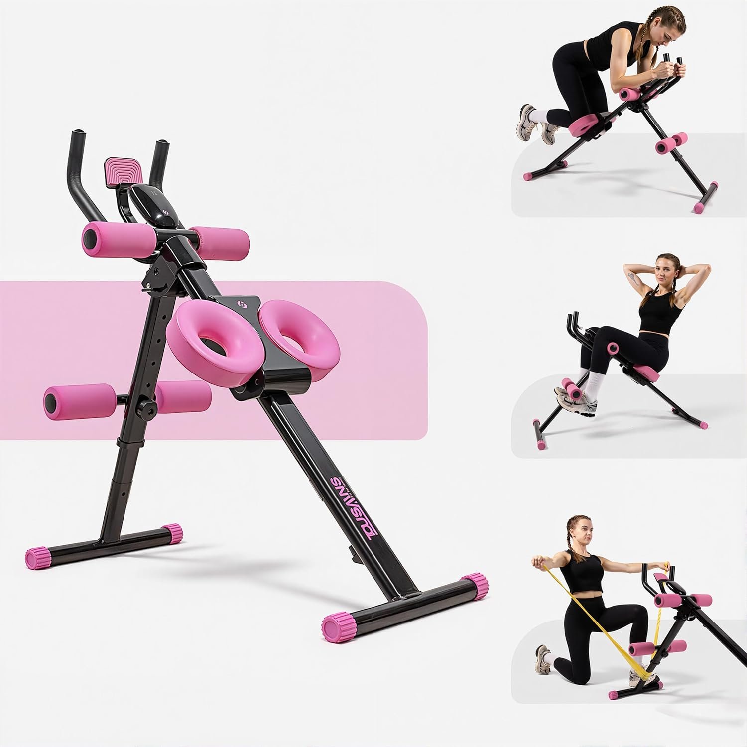 TOUSAINS Adjustable Ab Trainer Machine for Women, Foldable Ab Exercise Machine for Core, Waist, Arms & Buttocks, Home Gym Workout Equipment for Women
