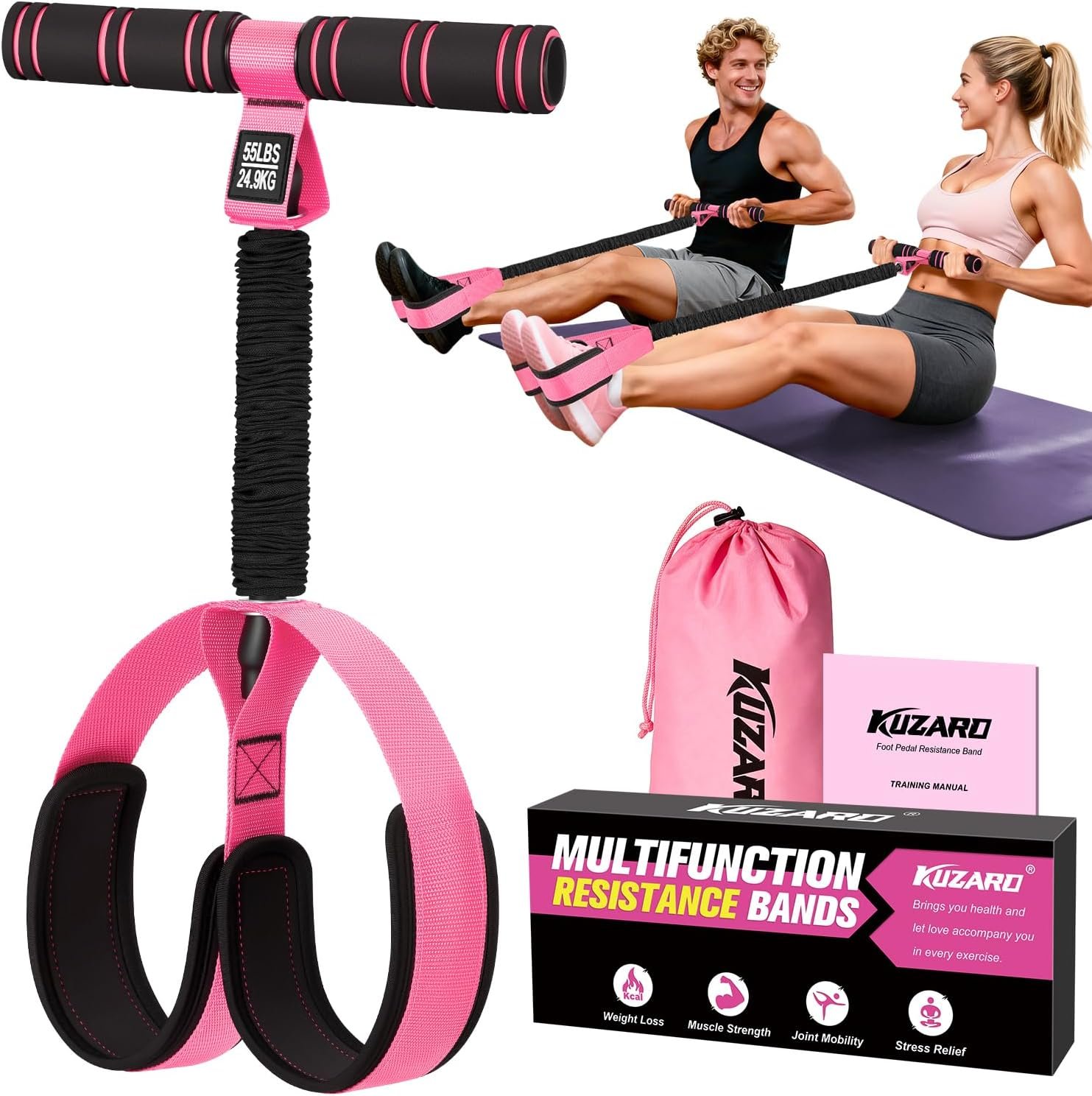 Upgraded Pedal Resistance Band with Handles, Multifunction Tube Exercise Bands for Abdomen,Waist,Arm, Core/ABS,Leg Workout at Home – Physical Therapy,Stretching,Strength Equipment for Women