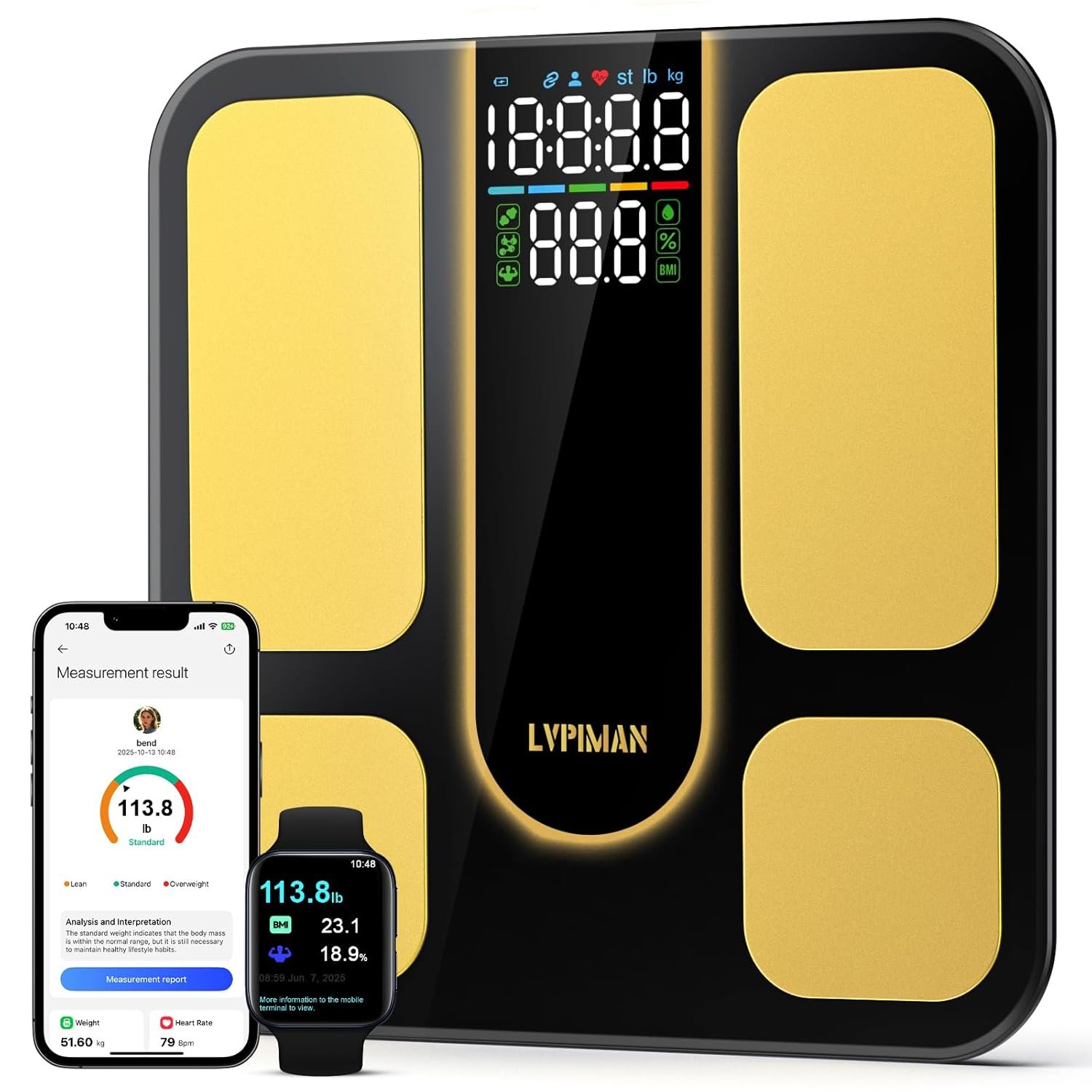 Professional Smart Scale for Body Weight, BMI, Body Fat, Muscle Mass, Highly Accurate 25 Body Composition Weighing Machine, Bathroom Digital Scale Large Display Sync with Fitness App, 402lb