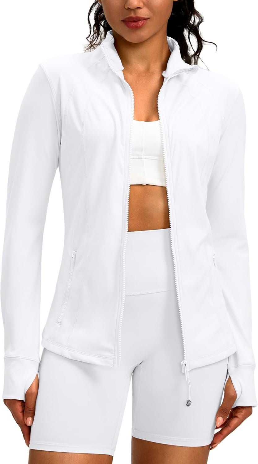 Women’s Workout Jackets with 4 Pockets Zip Up Slim Fit Soft Fall Jacket for Yoga Running Athletic