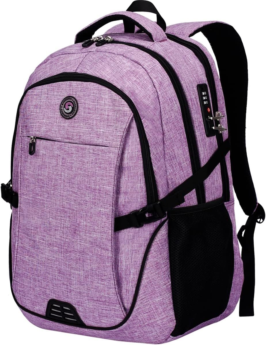 SHRRADOO Anti Theft Laptop Backpack Travel Backpacks with Combination Lock for Women Men High School College Backpack Computer Bag Fits 17 Inch Laptop,Purple | Travel Backpacks, usb Charging Port, College Backpack, Computer Bag