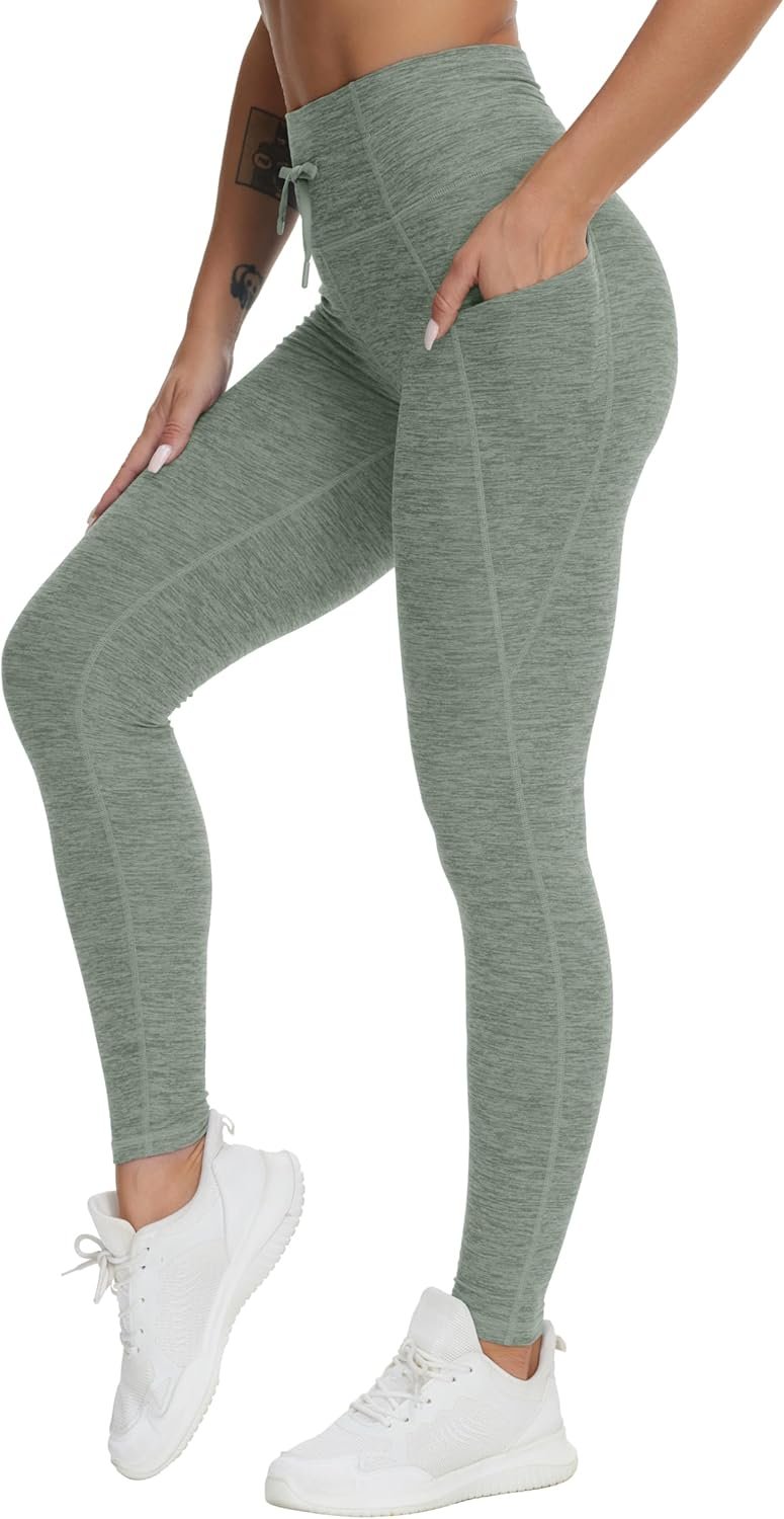 THE GYM PEOPLE Women’s High Waist Drawstring Stretchy Workout Leggings Ultra Soft Tummy Control Yoga Pants with Pockets