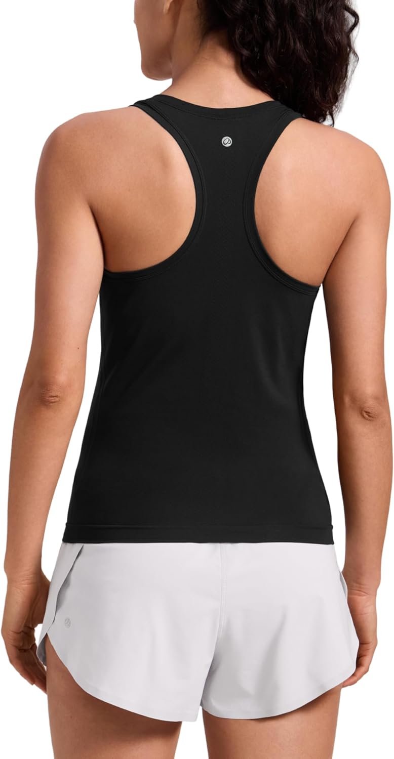 CRZ YOGA Seamless Racerback Tank Tops for Women – Gym Workout Athletic Running Sleeveless Shirts Breathable Scoop Neck