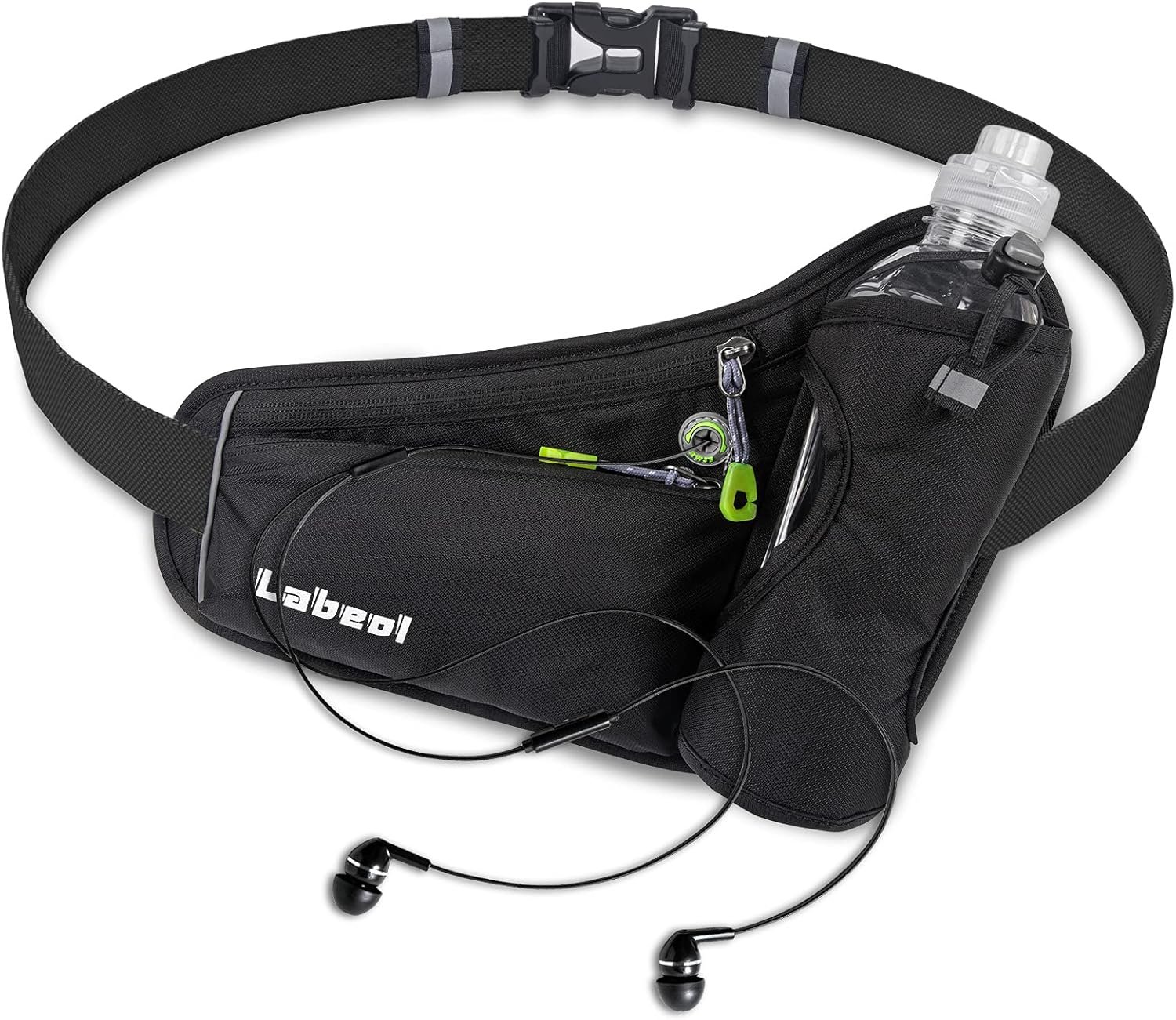 Labeol Waist Pack, Waterproof Hydration Belt with Water Bottle Holder, Adjustable Fanny Pack for Running, Hiking, Walking, Cycling, Black