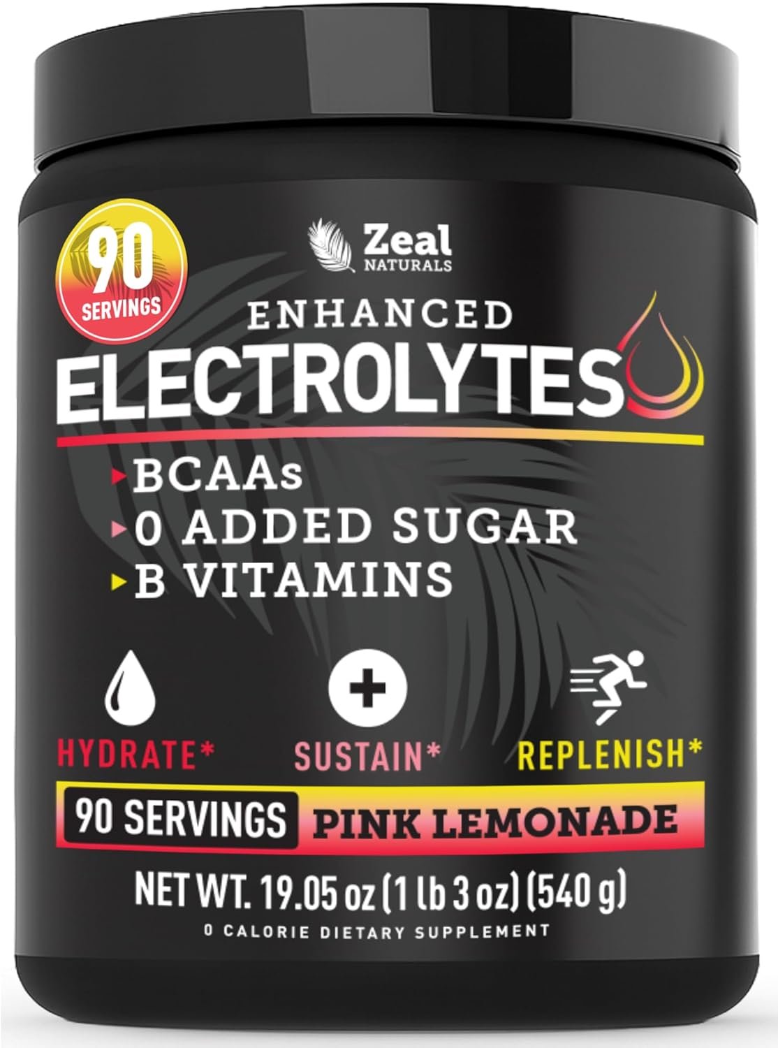 Zeal Electrolyte Powder – 90 Servings | Keto Electrolytes Powder | Zero Sugar, BCAAs, B-Vitamins | Potassium, Zinc, Magnesium | Hydration Powder Recovery Drink | Pink Lemonade