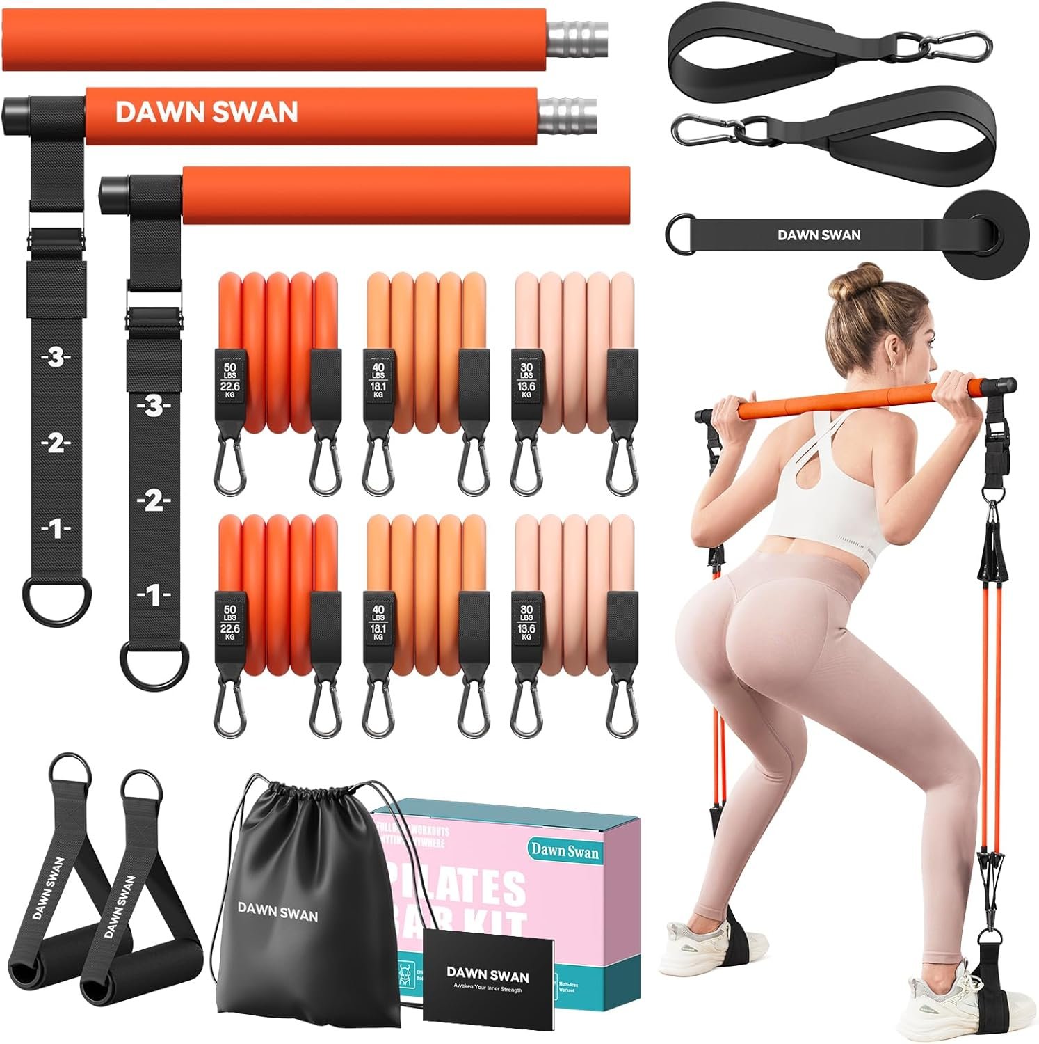 Pilates Bar Kit with Resistance Bands – Adjustable Home Gym Workout Equipment for Women & Men – Portable Pilates Equipment for Squats, Yoga & Full Body Toning