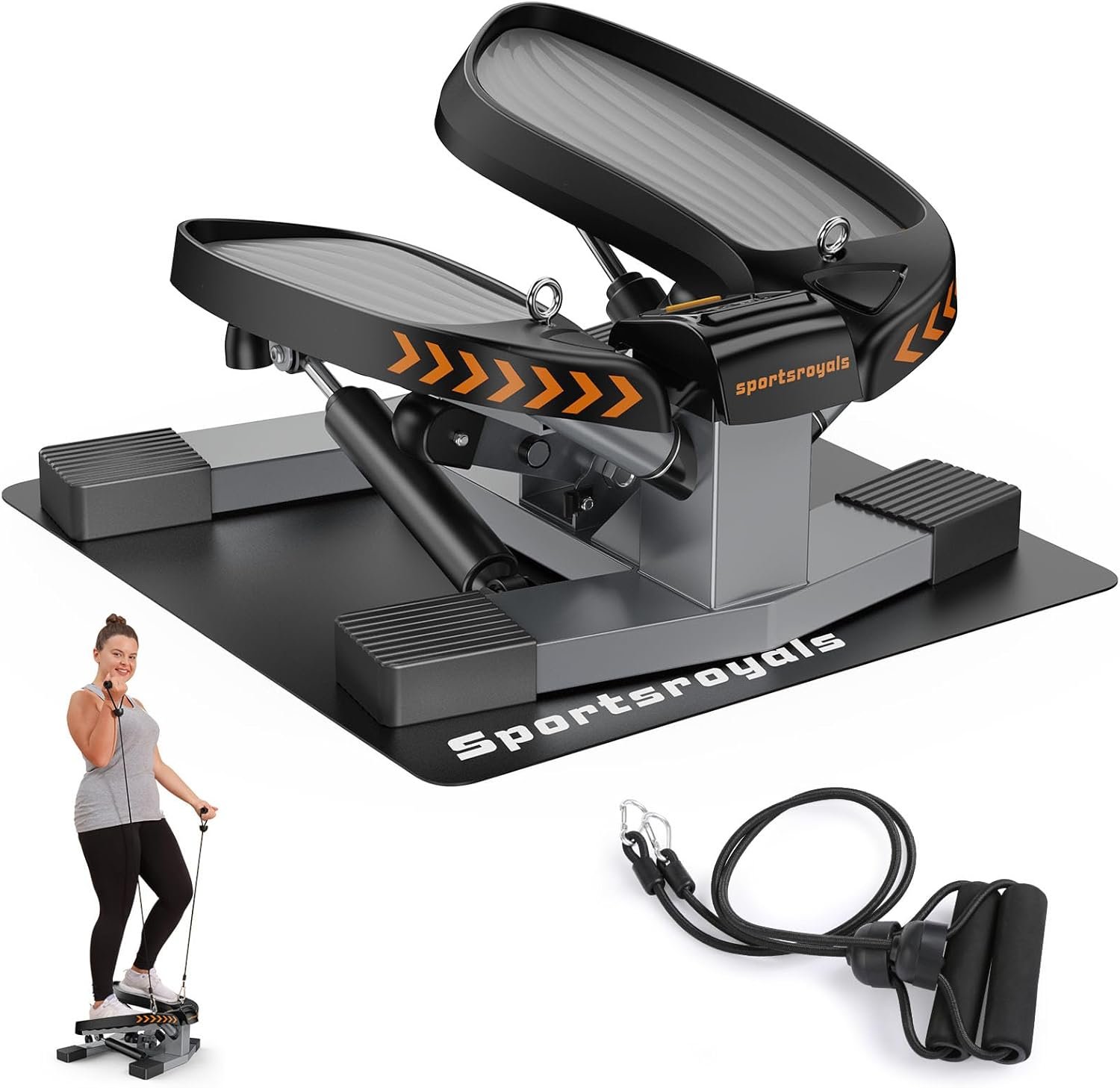 Sportsroyals, Mini Steppers for Exercise,Stair Stepper with Resistance Band, Hydraulic Fitness Stepper Exercise Home Workout Equipment for Full Body Workout, 330lbs Weight Capacity