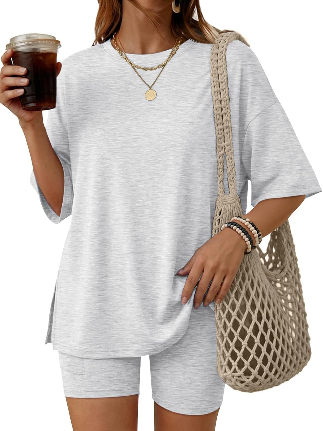 LILLUSORY Womens Lounge Sets Shorts 2 Piece Matching Pajamas Summer Outfits 2026 Casual Oversized Sweatsuits Spring Clothes