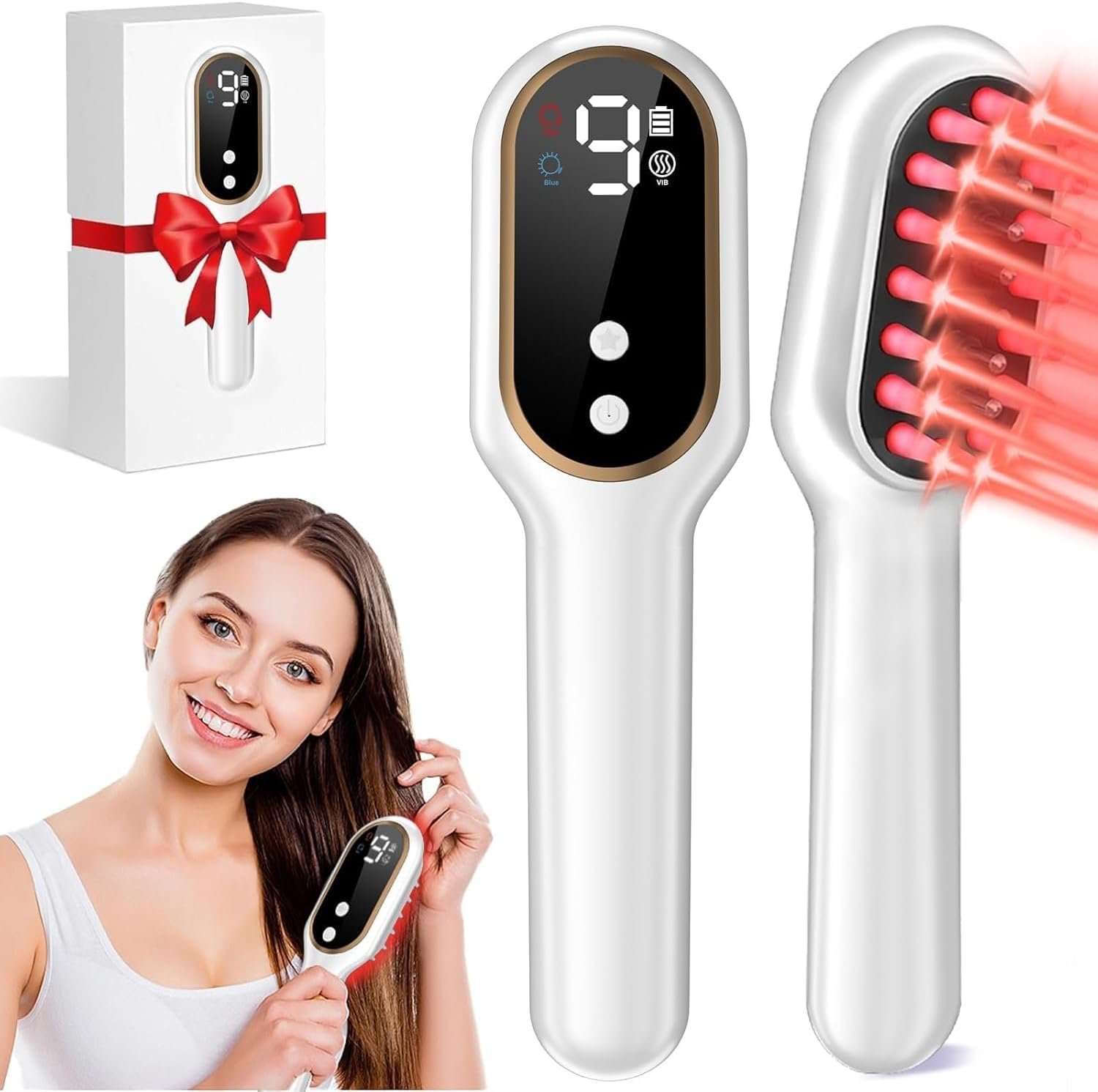 Obiredk ㅤLaser Hair Growth Comb for Men & Women, FDA Cleared 650nm LLLT Red Light Therapy for Hair Regrowth, Targeted Treatment for Receding Hairline & Thinning Crown, Portable Rechargeable – White