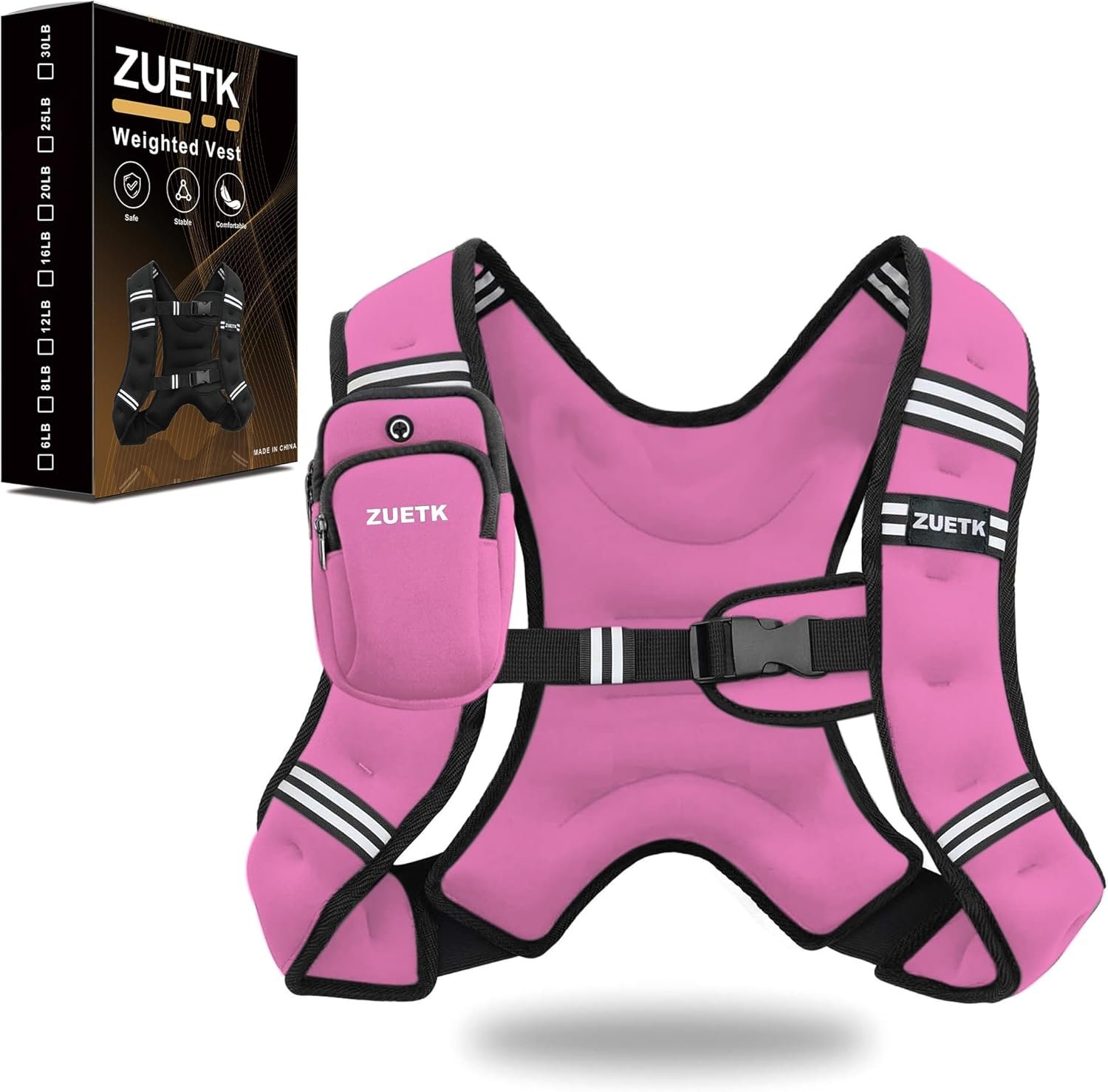 ZUETK Weighted Vest, 6lb/8lb/12lb/16lb/20lb/25lb/30lb Weight Vest with Reflective Stripe, Weighted Vest for Men Women Workout Equipment for Strength Training, Running, Jogging, Fitness, Weight Loss