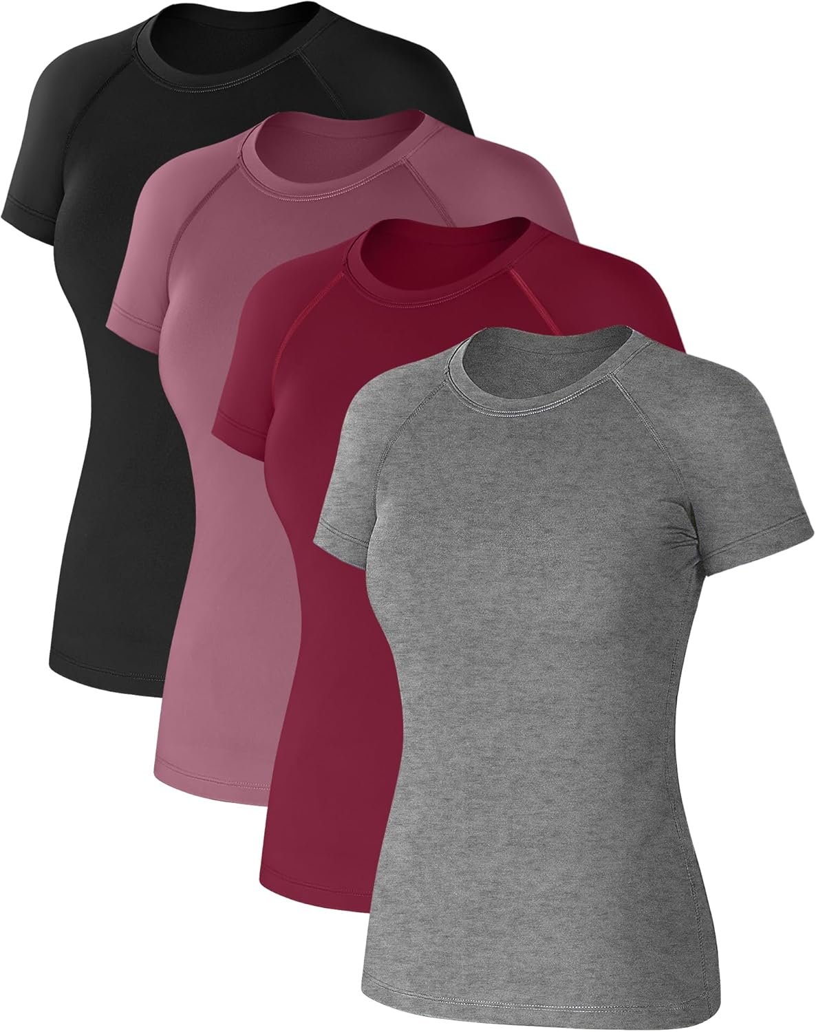 Coume 4 Pack Women’s Compression Shirts Short Sleeve Workout Tops Running Athletic Yoga T-Shirt for Gym Sports Gear Quick Dry