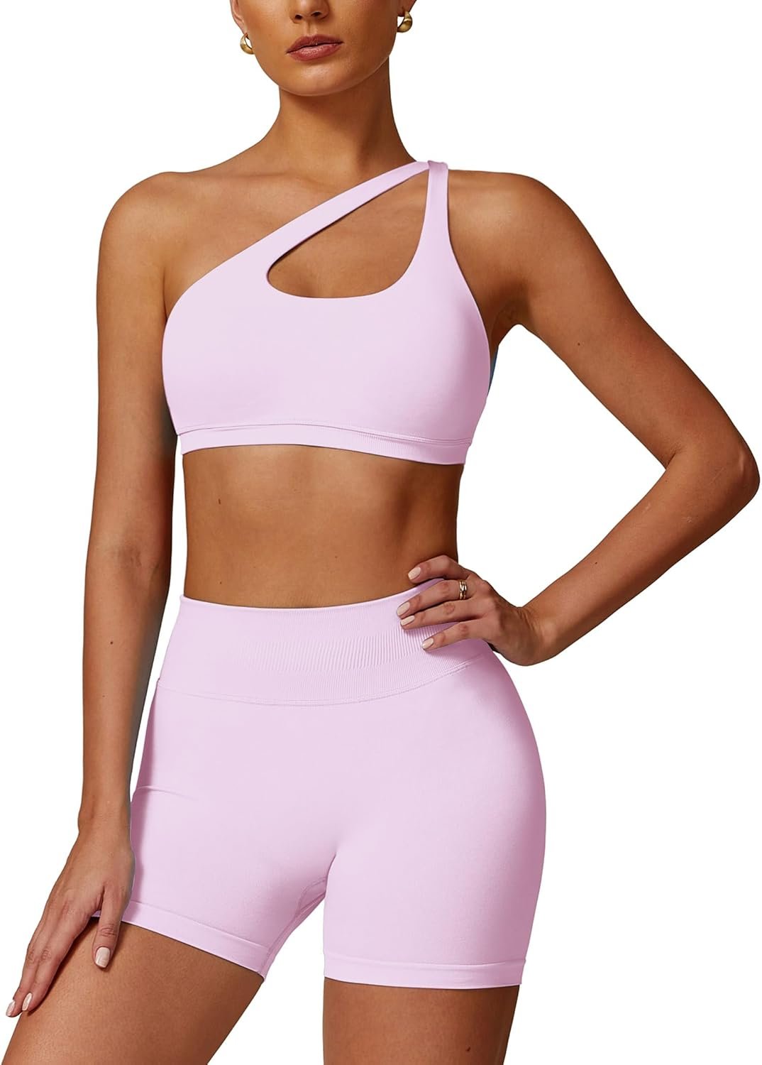 ABOCIW Workout Sets for Women Crossover High Waist Biker Shorts One Shoulder Sports Bra 2 Piece Gym Yoga Outfits