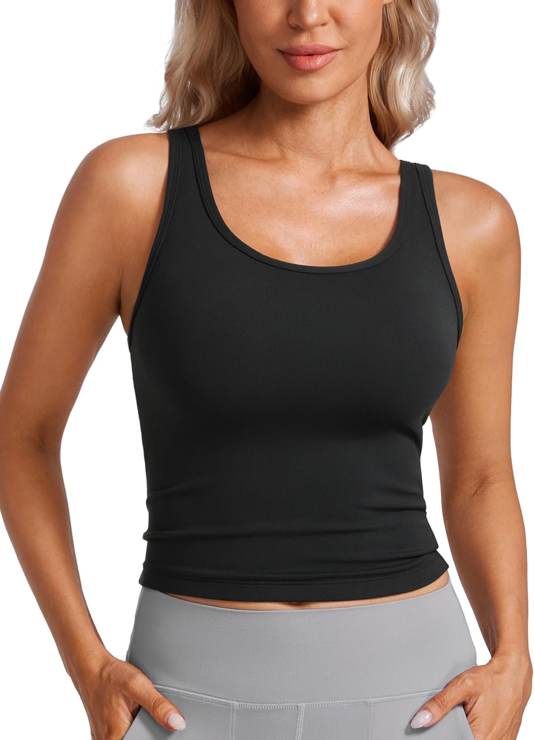CRZ YOGA Butterluxe Double Lined Tank Tops for Women – Workout Casual Scoop Neck Racerback Crop Sleeveless Shirt