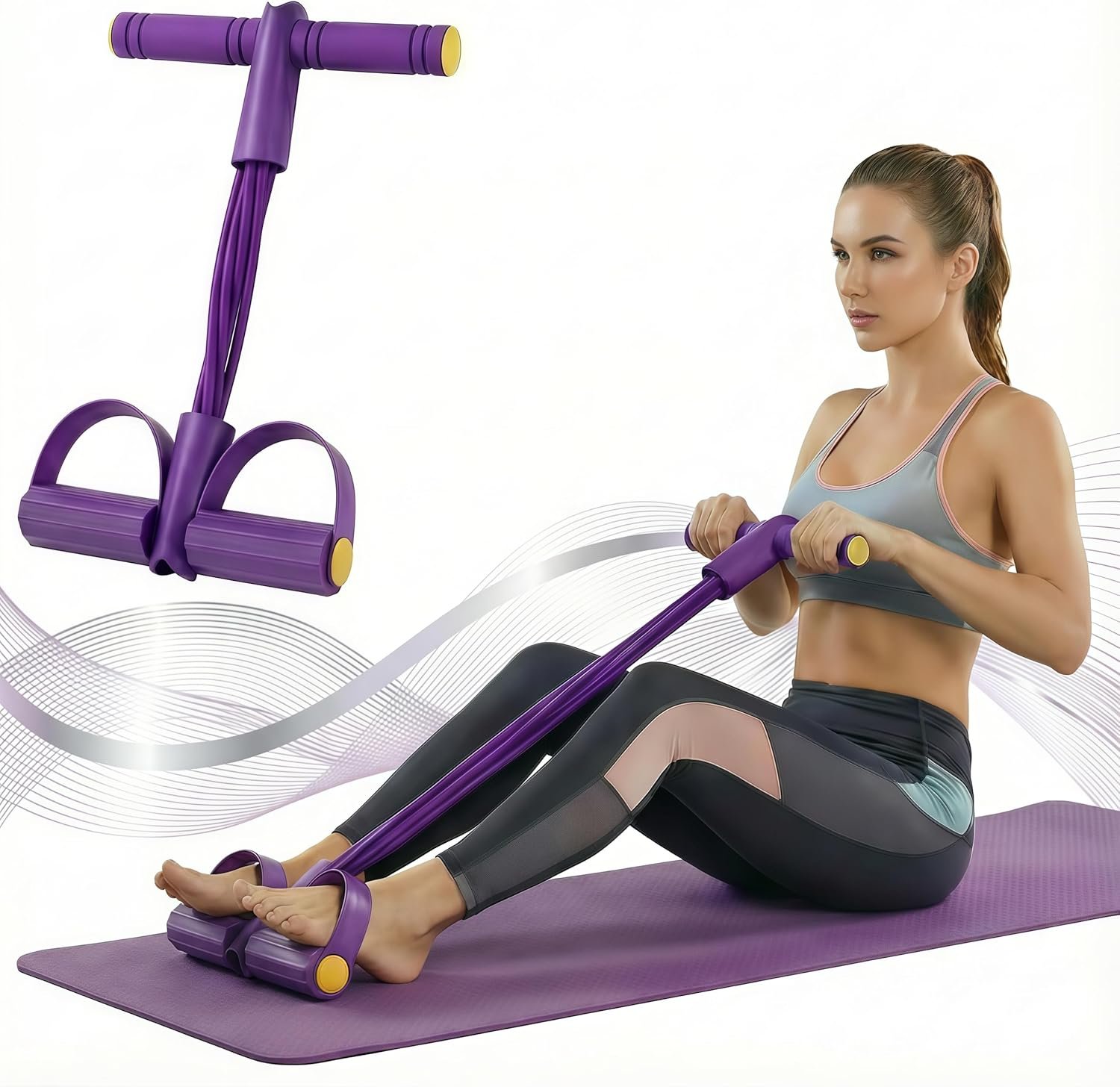 Pedal Resistance Band with Handle, 6-Tube Foot Pedal & Ankle Puller Exercise Band for Full Body Workout, Multifunction Home Gym Equipment for Arms, Legs, Abdomen, Waist Training