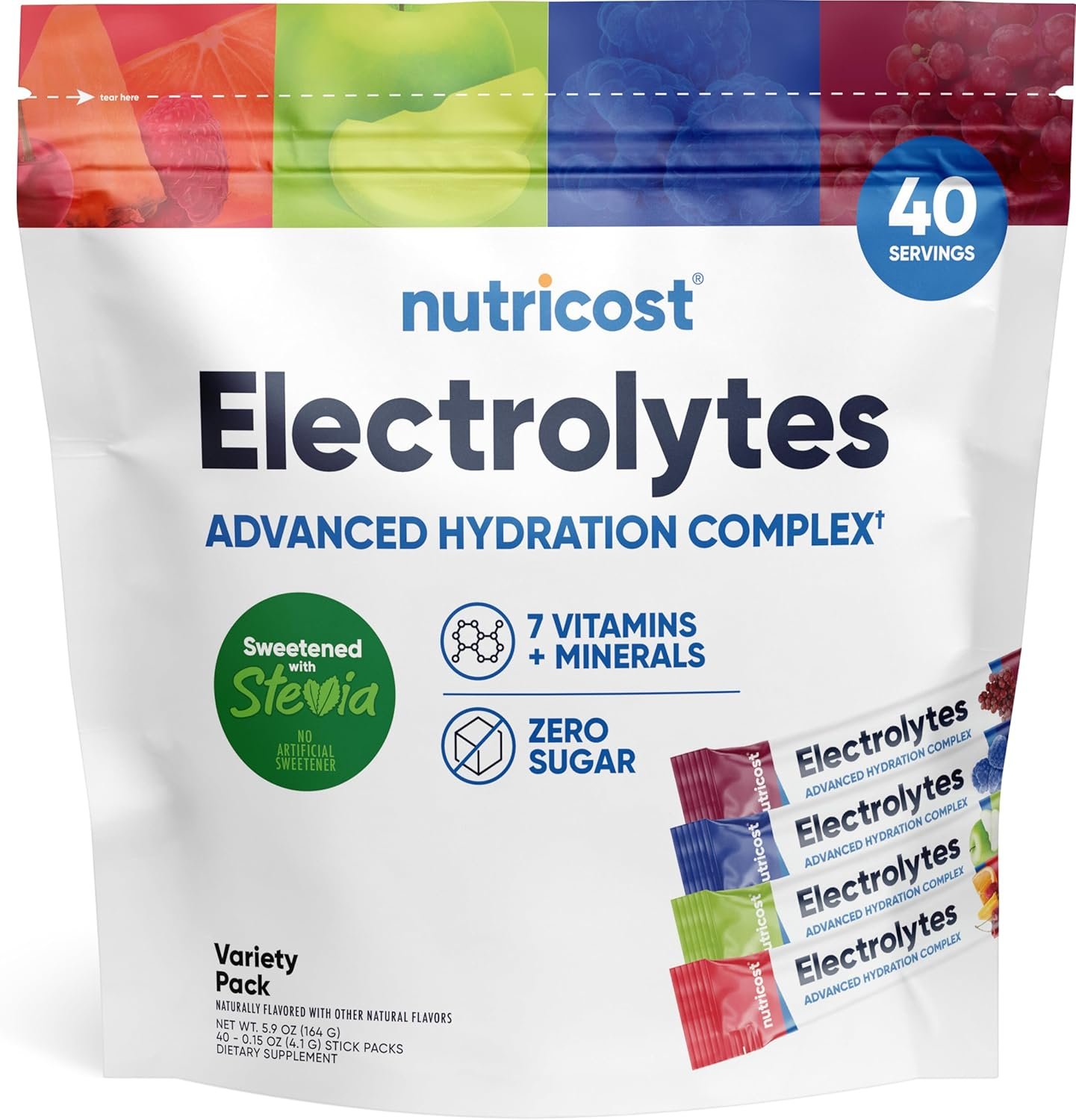 Nutricost Electrolytes Complex, Variety Pack Flavored, 40 Stickpacks – Advanced Hydration Complex