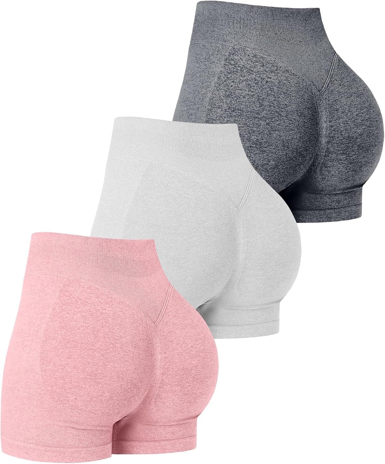 OVESPORT 3 Pack Women’s Seamless Workout Shorts High Waisted Scrunch Butt Lifting Gym Booty Yoga Short Pants
