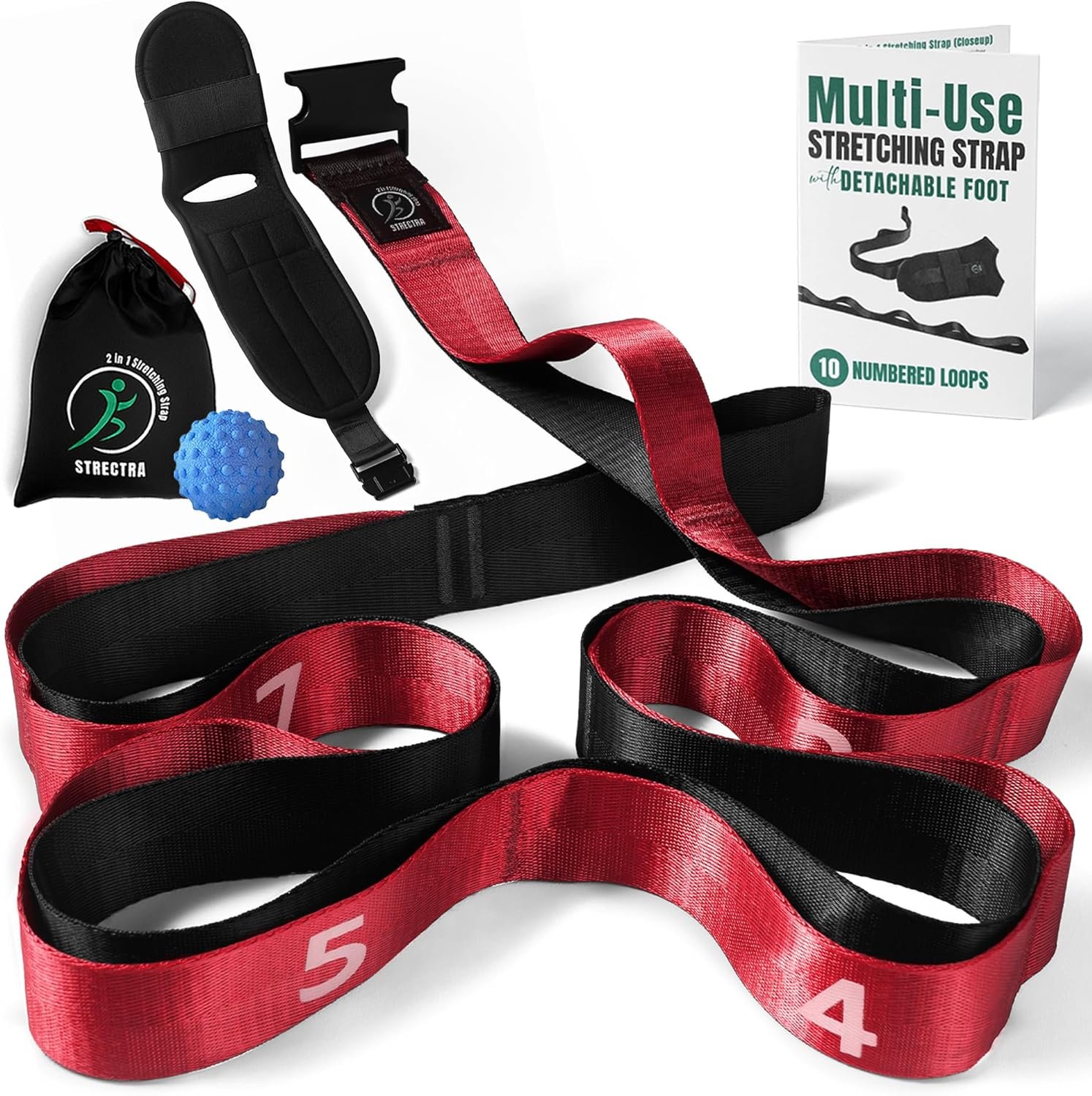 Stretch Strap with Loops Physical Therapy – Full Body Exercise Straps for Stretching with Detachable Foot – Leg & Calf Stretcher for Plantar Fasciitis, Physical Therapy, Pain Relief, and Flexibility