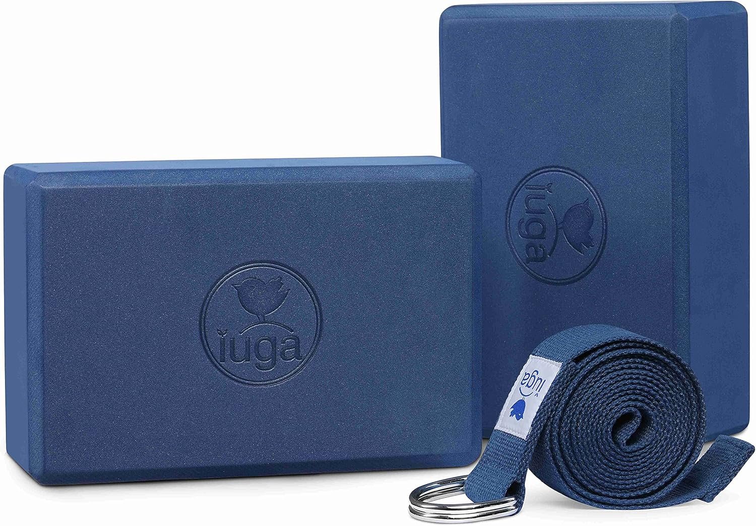 IUGA Yoga Blocks 2 Pack With Strap Non Slip High Density 9″x6″x3″ Solid & Cork Yoga Block With Yoga Strap to Improve Strength Balance for Yoga Pilates Meditation