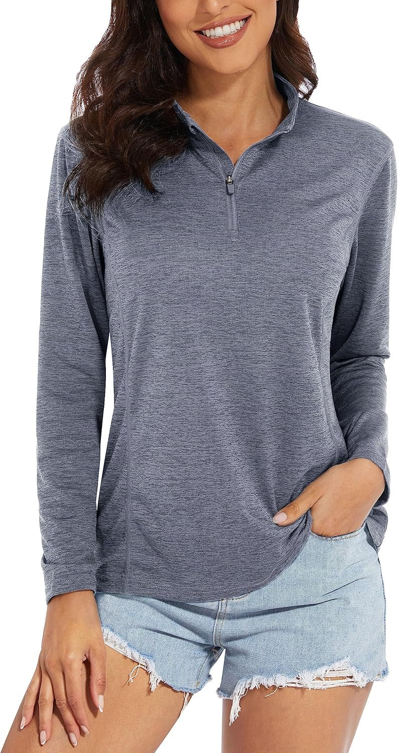 MAGCOMSEN Women’s UPF 50+ Sun Shirts Long Sleeve 1/4 Zip Pullover Quick Dry Workout Hiking Tops Running Athletic Shirts