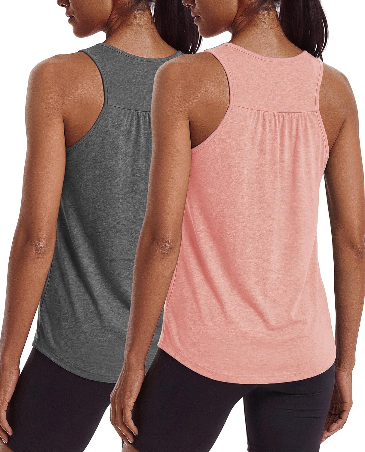 PINSPARK Workout Tops for Women Racerback Tank Tops Sleeveless Athletic Running Shirts Lightweight Yoga Gym Tank,2 Pack S-3XL