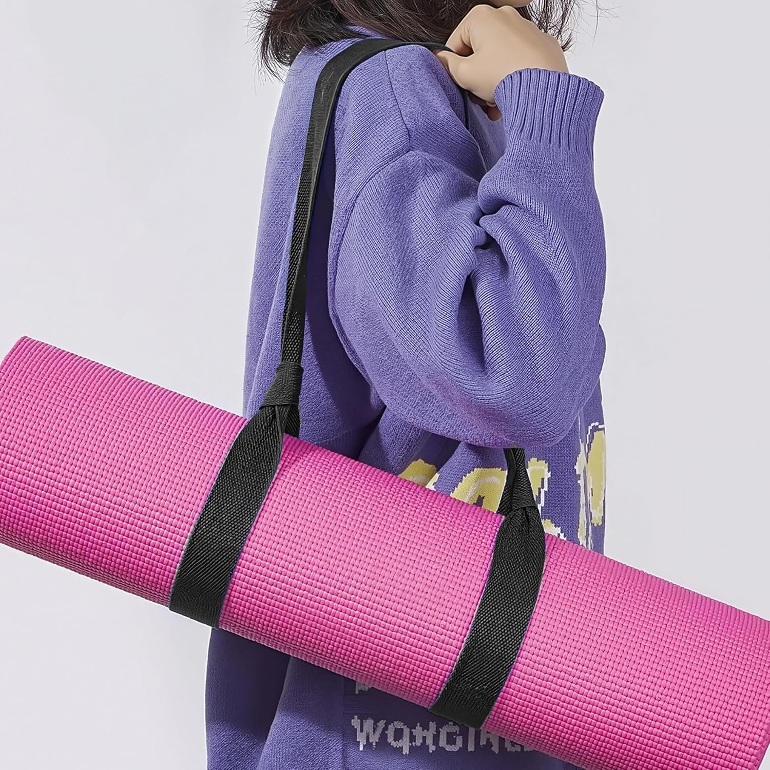 Yoga Mat Carrier Strap Adjustable Cotton Sling for Large Thick Mats 2 in 1 Carrying Strap and Stretching Band