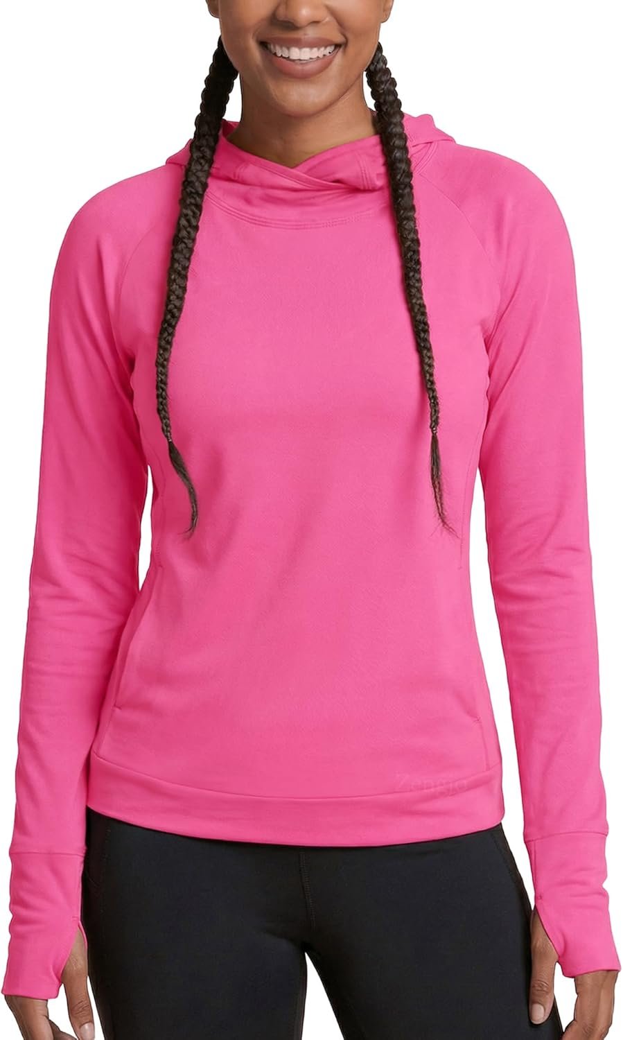 Zengjo Women’s Lightweight Workout Pullover Hoodie, Long Sleeve Hooded Shirt with Pockets, Cowl Neck and Thumb Holes